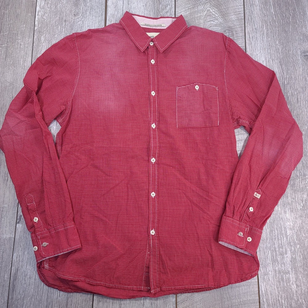 Scotch & Soda Button Down Shirt Mens Large Red Micro Check Long Sleeve Pocket
